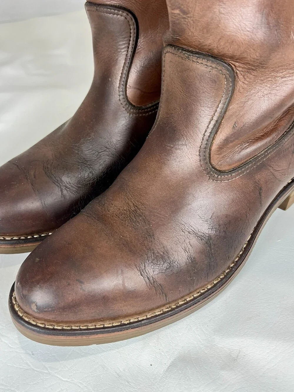 Vintage Double H Mens 9 D Brown Leather Pull On Western Work Boots USA Resoled